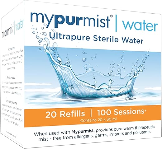 mypurmist - Mypurmist Ultrapure Água Estéril para Inaladores Pessoais a Vapor – Vapor de água mais limpo, livre de alérgenos, irritantes e poluentes – 20 Recargas | até 100 Sessões