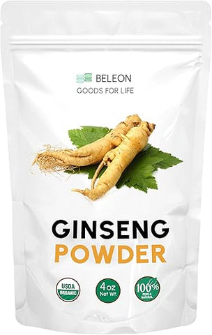 Beleon Goods For Life - Pó de Raiz de Ginseng Orgânico 113g – Suplemento Herbal Panax Ginseng, Ginsenosídeos Ativos, Rico em Antioxidantes