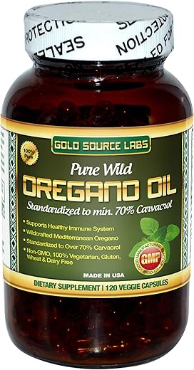Gold Source Labs - Óleo de Orégano Selvagem em Cápsulas – 120 Softgels Líquidos de Vegetais – Extrato Puro Padronizado de Folha de Orégano Selvagem oferece 70%% de Carvacrol (32 mg) para a Saúde do Sistema Imunológico – Não OGM, Vegano