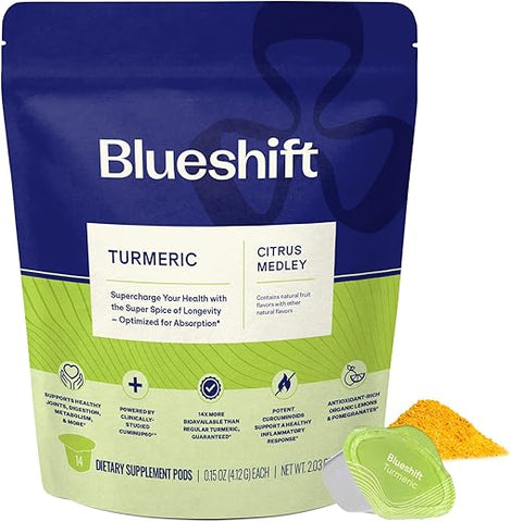 Turmeric Curcumin Drink Mix | Suporte para Articulações, Digestão e Metabolismo | Sem Açúcar, Alta Absorção | Amigo do Keto, Vegano, Sem Glúten (14 Pacotes) - Blueshift