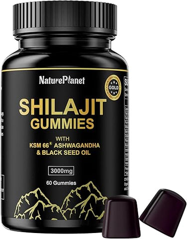 NaturePlanet - 3000 MG Gomas de Shilajit, Extrato Puro de Shilajit Himalaia Orgânico com 85 Minerais Traços para Energia
