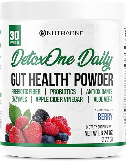 NutraOne - DetoxOne Pó Diário para Saúde Intestinal e Perda de Peso | Limpeza Diária Detox Apoia a Função Digestiva Normal/Saudável* | Promove a Desintoxicação*, Aumenta a Energia | Marca DetoxOne