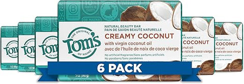 Tom's of Maine - Sabonete em Barra Tom’s of Maine Natural Beauty, Coco Cremoso com Óleo de Coco Virgem, 150g, Pacote com 6 unidades (Embalagem pode variar)