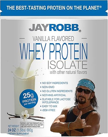 Whey Isolado de Baunilha em Pó – Baixo Carboidrato, Keto, Vegetariano, Sem Glúten, Sem Lactose, Sem Açúcar Adicionado, Sem Gordura, Sem Soja, Sem Ingredientes Artificiais, Não-OGM, Melhor Sabor (24g) - JAYROBB