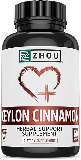 ZHOU - Zhou Canela do Ceilão | Apoia a Saúde do Coração e a Mobilidade das Articulações | Canela Verdadeira Nativa do Sri Lanka | 30 Porções, 60 CT