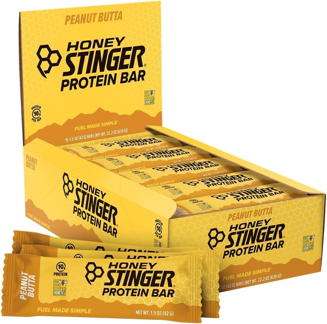 Barra de Proteína | Peanut Butta | Alimento Rico em Proteínas para Exercícios, Resistência e Desempenho | Lanche de Nutrição Esportiva para Casa | 100g - Honey Stinger