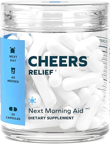 Relief | Ajuda para a Manhã Seguinte com Gengibre Casca de Salgueiro Branco | Sinta-se Melhor Depois de Beber | 12 Doses | Gengibre, Casca de Salgueiro Branco, L-Teanina, Cafeína - Cheers