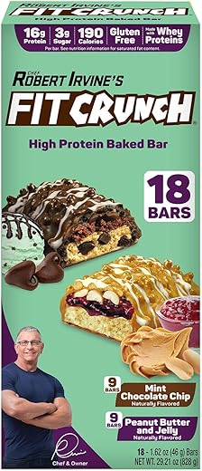 Fit Crunch - FITCRUNCH Barras de Proteína, Pack de Variedade Tamanho Lanche, Sem Glúten (18 Barras, Sabor Menta Chocolate Chip)