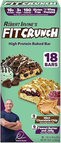 Fit Crunch - FITCRUNCH Barras de Proteína, Pack de Variedade Tamanho Lanche, Sem Glúten (18 Barras, Sabor Menta Chocolate Chip)