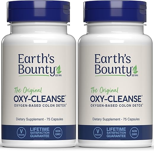 Earth's Bounty - Earth’s Bounty Oxy-Cleanse – Condicionador de Cólon para Bem-Estar Digestivo – Alívio da Prisão de Ventre – Desintoxicação Natural do Cólon – 75 Cápsulas – 2-Pack