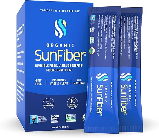 Tomorrow's Nutrition - Amanhã’s Nutrition Sunfiber – Suplemento de Fibra Prebiótica para Saúde Digestiva, Baixo FODMAP, Sem Glúten, Azul, 30 Pacotes