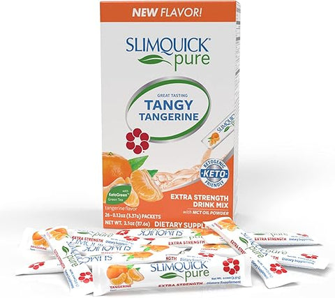 Pure Extra Strength Tangerine Drink Mix para Mulheres – Alcance suas Metas de Peso com Ajuda do Metabolismo, Fique Satisfeita por Mais Tempo com Pó de Óleo de TCM, Chá Verde, Cafeína - SlimQuick