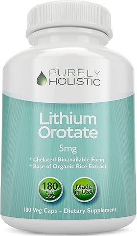 Purely Holistic - Lithium Orotate 5mg – 180 Cápsulas Vegetarianas de Lítio, Auxilia no Equilíbrio do Humor, Comportamento, Memória e Bem-Estar