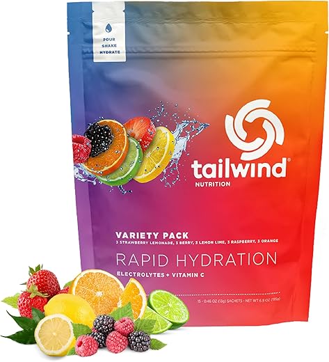 Pack com 15 Sticks de Pó Hidratante Rápido, Mistura de Bebida Eletrolítica, Vegano, Não-OGM, Vitamina C, Variedade de 5 Sabores - Tailwind Nutrition