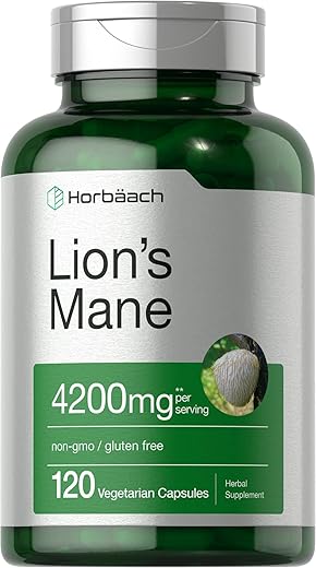 Extrato de Cogumelo do Leão Horbäach | 4200mg | 120 Cápsulas | Vegetariano, Não-OGM, Suplemento Livre de Glúten