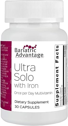 Ultra Solo com Ferro – Multivitamínico Diário para Pacientes de Cirurgia de Bypass Gástrico e Gastrectomia Vertical, Inclui Vitaminas B12, C, D, K, Tiamina e Cobre – 30 Unidades - Bariatric Advantage