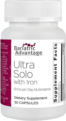 Ultra Solo com Ferro – Multivitamínico Diário para Pacientes de Cirurgia de Bypass Gástrico e Gastrectomia Vertical, Inclui Vitaminas B12, C, D, K, Tiamina e Cobre – 30 Unidades - Bariatric Advantage