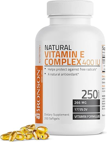 Complexo de Vitamina E Natural 400 UI (d-Alpha Tocopherol Plus d-Beta, d-Gamma) – 60 cápsulas | Saúde e Bem-Estar - Bronson