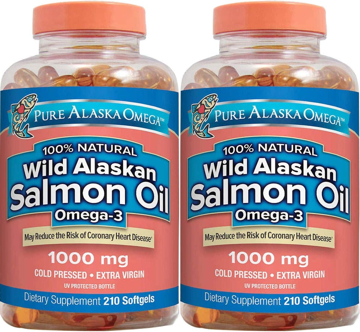 Óleo de Salmão Selvagem do Alasca Pure Alaska Omega-3 1000mg Softgels 2 Pacotes (210 Unidades Cada) – Ômega-3 Puro do Alasca