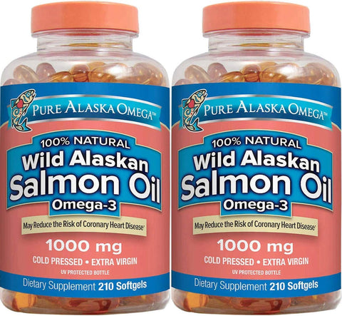 Óleo de Salmão Selvagem do Alasca Pure Alaska Omega-3 1000mg Softgels 2 Pacotes (210 Unidades Cada) – Ômega-3 Puro do Alasca