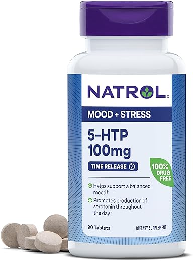 5-HTP 100mg: Suplemento para Equilíbrio do Humor, Suporte ao Humor e Estresse, 90 Comprimidos de Liberação Prolongada, Fornecimento de 45-90 Dias - Natrol