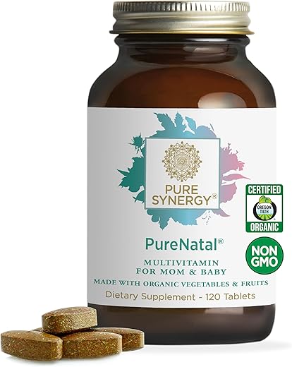 PureNatal Vitaminas Pré-natais | Suplemento Vegano Feito com Alimentos Orgânicos Integrais | com Ferro Natural, Ácido Fólico e Colina | para Pré-concepção, Gravidez e - PURE SYNERGY