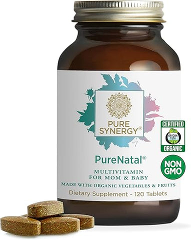 PureNatal Vitaminas Pré-natais | Suplemento Vegano Feito com Alimentos Orgânicos Integrais | com Ferro Natural, Ácido Fólico e Colina | para Pré-concepção, Gravidez e - PURE SYNERGY