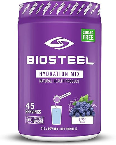 BIOSTEEL - BioSteel Zero Sugar Hydration Mix – Hidratação Saborosa com 5 Eletrólitos Essenciais, Uva, 45 Porções por Pote