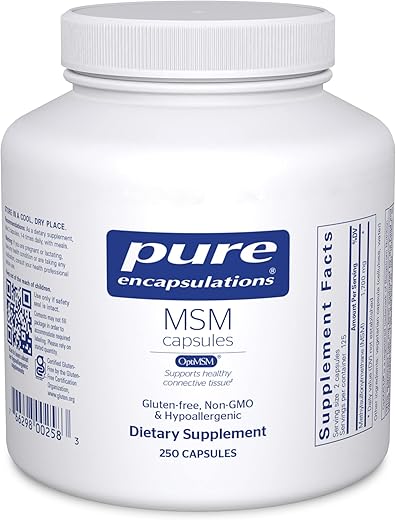 MSM Cápsulas | Suplemento de Enxofre para Apoiar Articulações, Sistema Imunológico, Tecido Conjuntivo e Saúde Respiratória* | 250 Cápsulas - Pure Encapsulations