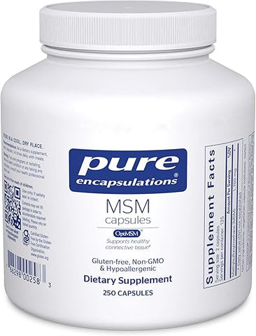 MSM Cápsulas | Suplemento de Enxofre para Apoiar Articulações, Sistema Imunológico, Tecido Conjuntivo e Saúde Respiratória* | 250 Cápsulas - Pure Encapsulations