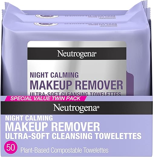 Lenços de Limpeza Noturna para Remoção de Maquiagem, Calmantes e Descartáveis, para Remover Sujeira e Oleosidade – 50 unidades - Neutrogena