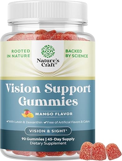 Natures Craft - Zeaxanthin Plus Lutein Gummies – Vitaminas Oculares Potentes para Adultos – Proteção contra Luz Azul e Visão – Suplementos Diários para Saúde Ocular – Olhos Secos e