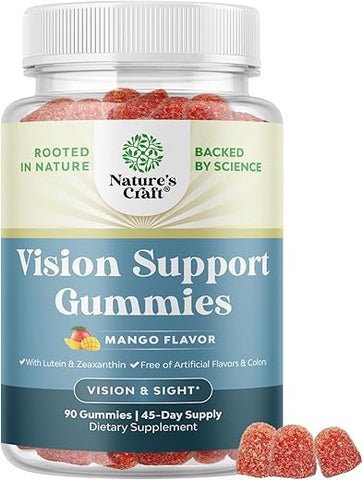 Natures Craft - Zeaxanthin Plus Lutein Gummies – Vitaminas Oculares Potentes para Adultos – Proteção contra Luz Azul e Visão – Suplementos Diários para Saúde Ocular – Olhos Secos e