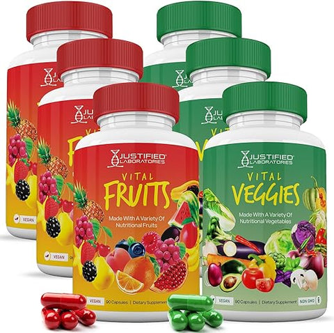 Justified Laboratories - (6 Pacotes) Suplemento Vital de Frutas e Vegetais Integrais Red de Alimentos