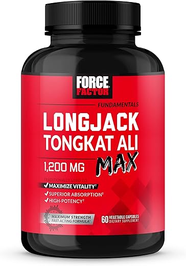 Longjack Tongkat Ali Max para Homens, Suplemento de Resistência e Vitalidade Masculina com Extrato de Tongkat Ali e Ingredientes Naturais Chave para Absorção Superior, 1200mg, 60 cápsulas - Force Factor