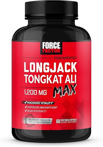 Longjack Tongkat Ali Max para Homens, Suplemento de Resistência e Vitalidade Masculina com Extrato de Tongkat Ali e Ingredientes Naturais Chave para Absorção Superior, 1200mg, 60 cápsulas - Force Factor