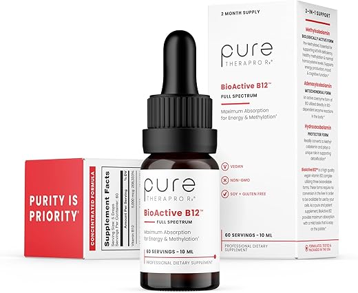 Pure Therapro Rx - Pure TheraPro – Vitamina B12 Methylcobalamin e Hydroxocobalamin Líquida Sublingual Vegana Bioativa – 30ml