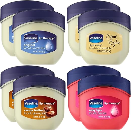 Lip Therapy Rosy Lips, Manteiga de Cacau, Creme Brulee, Original – Kit de Bálsamo Labial Vaseline, Gloss Labial Tonalizado e Transparente, 2 de Cada, 7g Cada (Conjunto com 8 Peças) - Vaseline