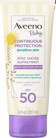 Protetor Solar Mineral com Óxido de Zinco FPS 50 para Pele Sensível, Livre de Lágrimas, Resistente ao Suor - Aveeno Baby