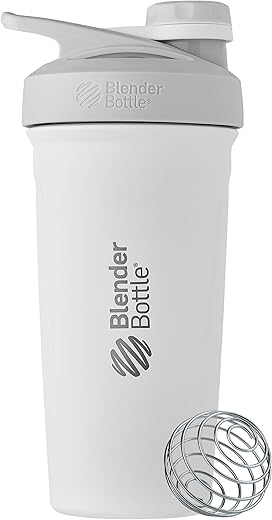 Strada – Garrafa de Água Isolada em Aço Inoxidável com Tampa de Rosca e Misturador de Arame, 24-Ounce, Branca - BlenderBottle