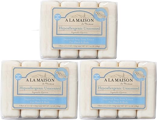 Sabonete em Barra Hipoalergênico sem Fragrância – Triplo Milled Francês Natural Hidratante Sabonete de Mãos (12 Barras de Sabonete, 100g) - A LA MAISON