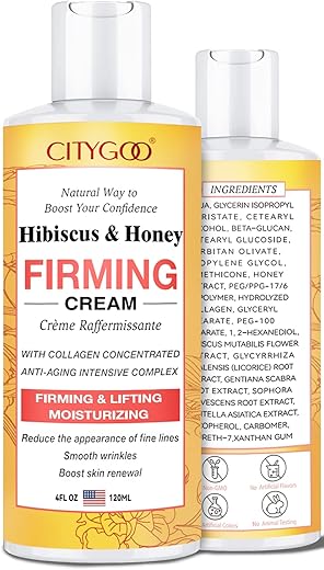 CITYGOO - Creme Firmador de Hibisco e Mel, Loção para Reafirmar a Pele, Reduz a Aparência de Linhas no Pescoço, Tonifica – 100g