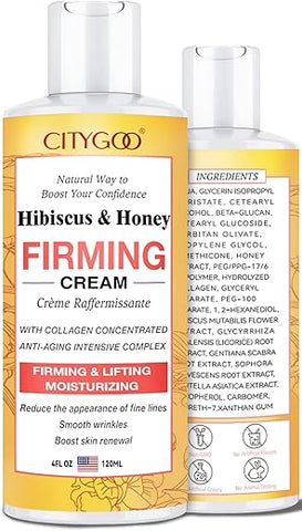CITYGOO - Creme Firmador de Hibisco e Mel, Loção para Reafirmar a Pele, Reduz a Aparência de Linhas no Pescoço, Tonifica – 100g