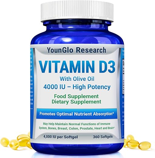 YounGlo Research - Vitamina D3 4000 UI – Suplemento para Fortalecer os Ossos – Marca em Destaque