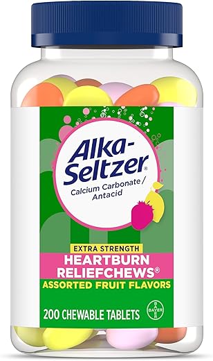 Extra Strength Alívio da Azia em Comprimidos Mastigáveis de Frutas Sortidas, Antiacídico para Indigestão Ácida, Má Digestão e Azia, 200 Unidades (Embalagem de 1) – Variação de Embalagem - Alka-Seltzer