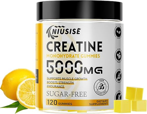 NIUSISE - Gummies de Creatina Monohidratada, 120 Gummies Sem Açúcar com 1000 mg de Complexo de Magnésio e L-Treonato para Homens