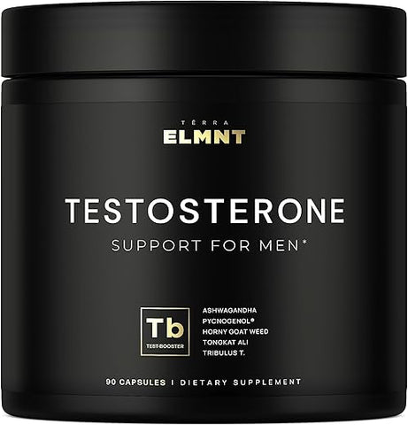 TERRA ELMNT - 21,800mg Testosterone Booster p/ Homens 8X Força c/ Ashwagandha, Tongkat Ali, Pycnogenol, Tribulus – Total T Aumento Test Libido Muscular Construtor Crescimento