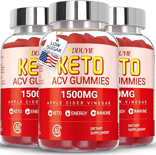 DDUYIE - (3 Pacotes) Gummies Keto ACV Extreme de 1500MG, Gummies, Vinagre de Maçã Formulado com Pó de Romã e Beterraba e B12, Vegano e Não GMO, 180 Gummys
