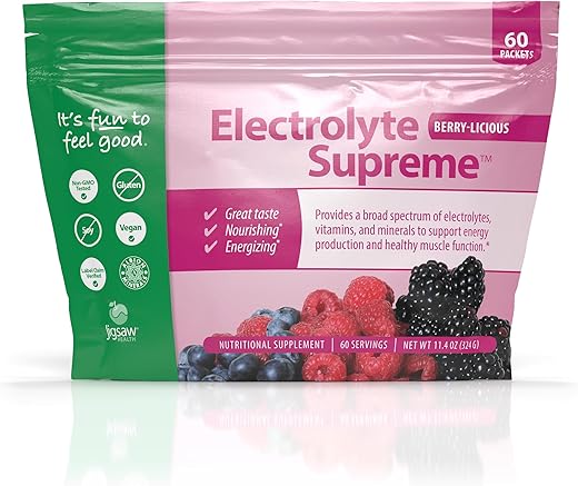 Electrolyte Supreme – Amplo Espectro de Eletrólitos e Minerais Traços – 60 Porções (Pacotes de 60 Porções, Sabor Berry) - Jigsaw Health