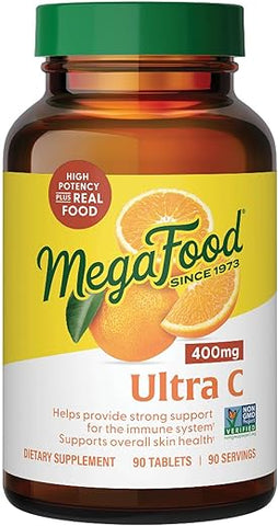Ultra C 400 mg – Suplemento Vegano de Suporte Imunológico com Vitamina C, Feito com Alimentos Reais como Brócolis, Cenoura e Cranberry | MegaFood Ultra C 400 mg – Suporte Imunológico Vegano com Vitamina C - MegaFood